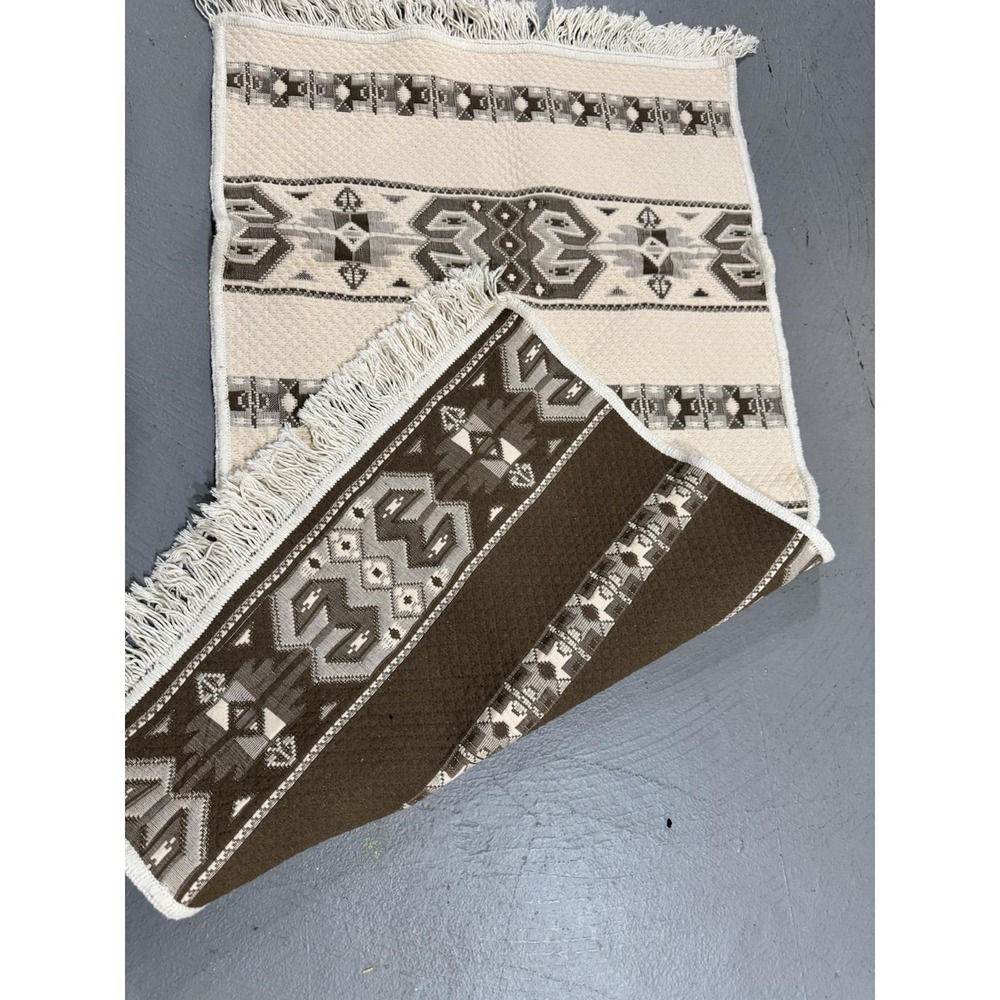 Area Rug Cream Brown 48x25" Scandinavian‎ Southwest Design Cotton Blend - Picture 3 of 8